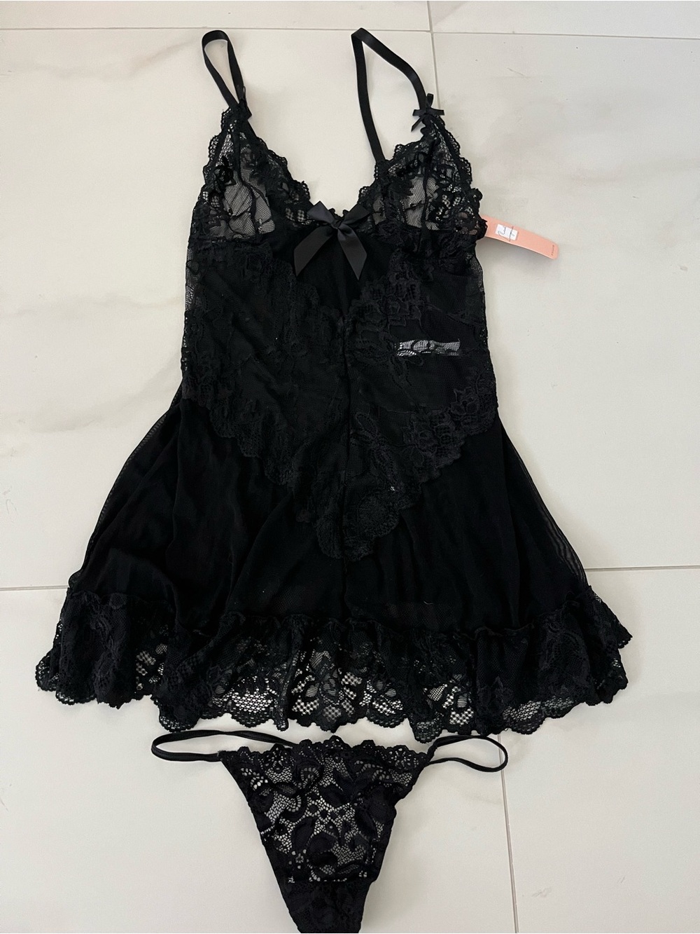 Oh La La Cheri VALENTINE LACEY BABYDOLL - BLACK - Picture 9 of 9